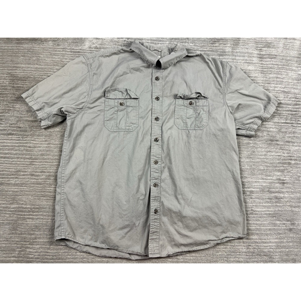 Magellan Outdoors Shirt Mens 2XL Gray Short Sleeve Button Up Cotton Pockets